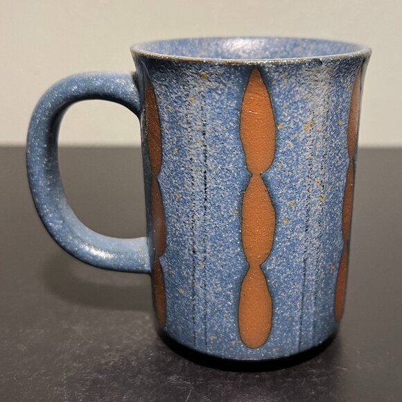 Handcrafted Wheel-Thrown Studio Art Pottery Mug ~ Denim Blue & Rust Design Glaze - Picture 6 of 12